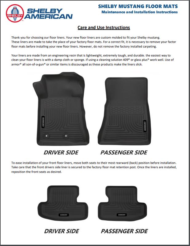Shelby Floor Mat Maintenance and Instructions